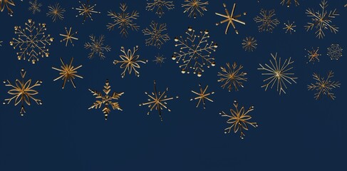 Elegant gold snowflakes on a deep blue background. Ideal for Christmas, New Year, winter holiday themes. Perfect for seasonal designs, backgroun