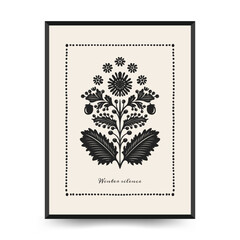 Merry Christmas and Happy New Year linocut poster template. Modern trendy Matisse minimal style. Hand drawn design for wallpaper, wall decor, print, postcard, cover, template, banner.
