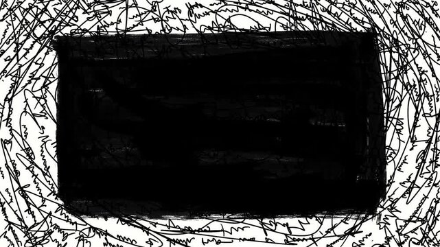 Hand drawn doodle rectangular frame with black scribble pencil lines on white background. Perfect as overlay or background for creative videos	