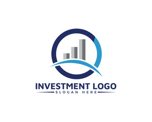 Investment logo with a blue circle and a bar graph inside, isolated on white background a modern and professional design for financial services and investment companies