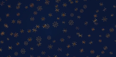 Decorative golden snowflakes fall on a dark blue background. Perfect for Christmas, New Year, winter holidays, and festive designs. Evokes a sen © vegefox.com