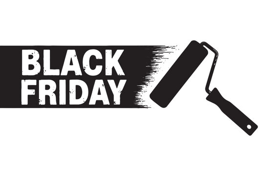 Black friday advertisement with a paint roller isolated on white background, promoting sales and discounts for a limited time during the shopping season vector illustration