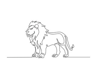 Wild lion in single outline illustration. Continuous line art drawing of Lion - Panthera leo. Editable stroke.