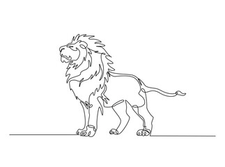 Wild lion in single outline illustration. Continuous line art drawing of Lion - Panthera leo. Editable stroke.