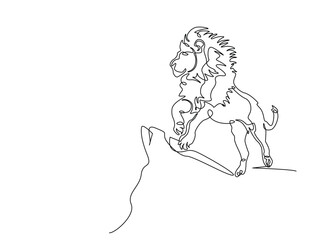 Wild lion in single outline illustration. Continuous line art drawing of Lion - Panthera leo. Editable stroke.