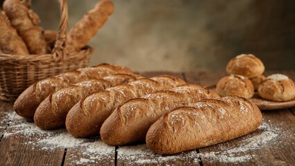 French baguettes on table with flour