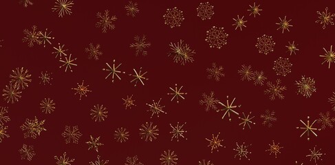 Elegant gold snowflakes on a deep burgundy background create a festive and luxurious pattern perfect for holiday designs, Christmas decorations,