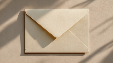 Elegant beige envelope on textured surface with soft shadows for stationery design,National Letter Writing Day