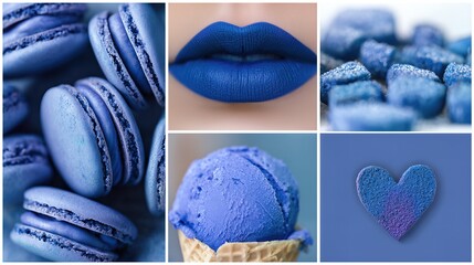 Blue Desserts Showcase With Macarons, Lips, Ice Cream, and Sweet Treats