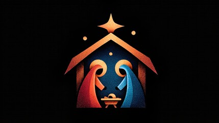 Nativity Scene With Figures and Star, Created With AI, Displayed on a Dark Background