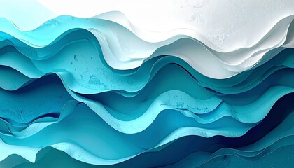 Abstract background of flowing blue and turquoise layered waves, a modern digital art illustration of serene ocean currents
