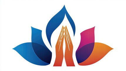 Hands in a Praying Gesture Surrounded by Colorful Petals Symbolizing Peace and Unity