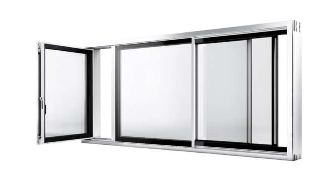 Modern Sliding Window with Open Pane on Transparent Background