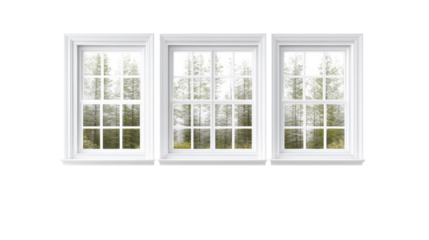 Triple Window with Nature View on Transparent Background