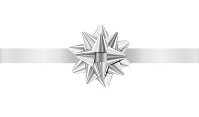 Silver bow isolated on transparent background.	