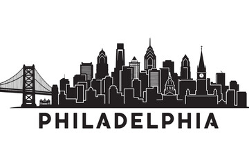 Fototapeta premium Philadelphia skyline silhouette isolated on white background, capturing the essence of the citys historic architecture and modern urban landscape vector illustration