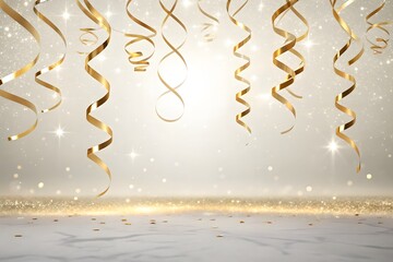 Obraz premium Golden Streamers Floating Gently In The Air With Festive Light