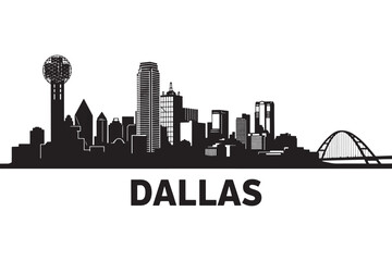 Fototapeta premium Silhouette of the dallas skyline isolated on white background showcases iconic buildings and landmarks against a clean backdrop, capturing the citys essence vector illustration