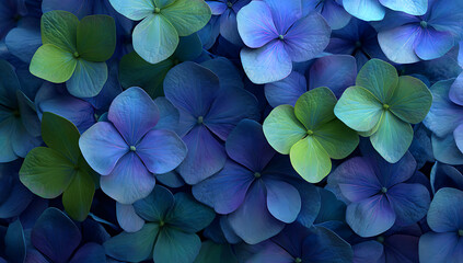 A background of blue hydrangea flowers