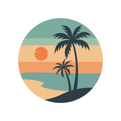 Tropical Sunset Beach with Palm Tree Silhouette
