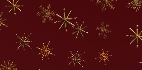 Abstract design with golden snowflakes on a deep red background. Perfect for Christmas or winter holiday design. Ideal for festive greetings and