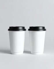 Blank coffee cups mockup with black lids.
