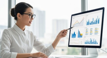 Business Analysis: A focused professional analyzes financial data displayed on a computer screen, with a thoughtful expression. This image captures the essence of data-driven decision-making.