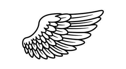 Simple black and white drawing of a single feathered wing isolated on white
