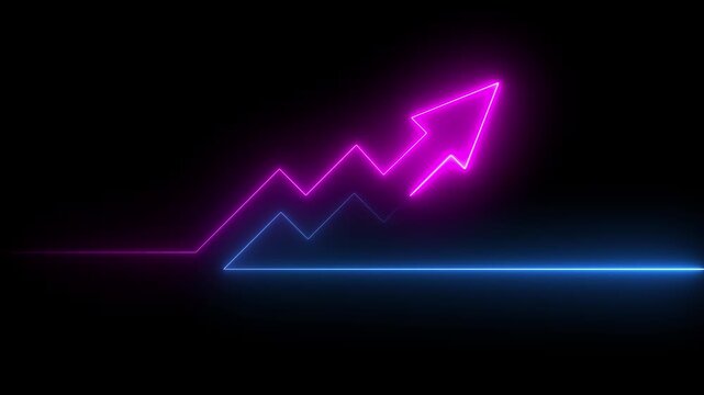 Abstract neon arrow business graph chart icon animation background. Market Recovery Concept. Successful growth trend Green line graph going Up. on the ...