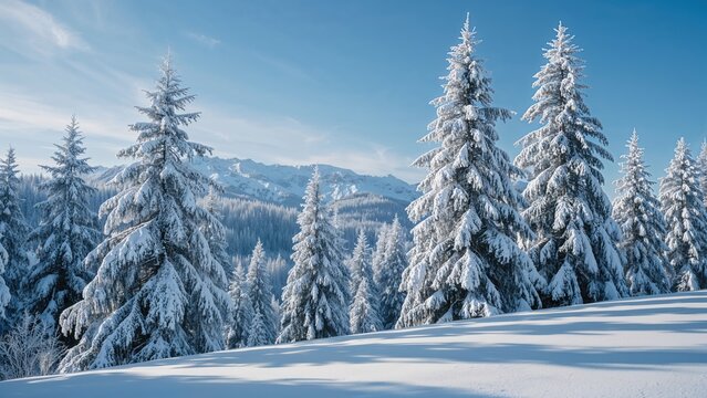 magical frozen winter landscape with snow covered fir trees