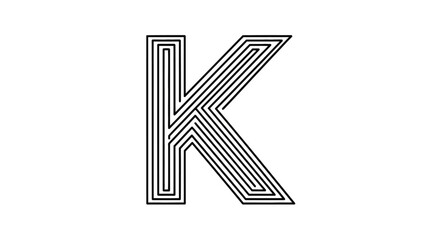 Abstract letter k design composed of multiple black parallel lines
