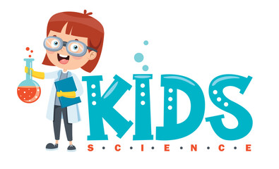 A lively kids science theme featuring a curious child with a beaker, showcasing fun and educational aspects of science. This image captures the spirit of exploration in learning.