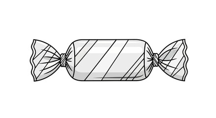 Black and white illustration of a wrapped rectangular candy with twisted ends
