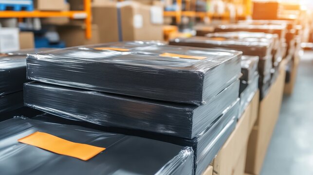 Bundled and Strapped Plastic Strapping Material in Warehouse