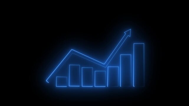 neon line business graph icon animation Neon business graph chart icon animation on isolated black background. Neon business growth idea animated