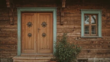 Vintage wooden house entrance in Moscow.