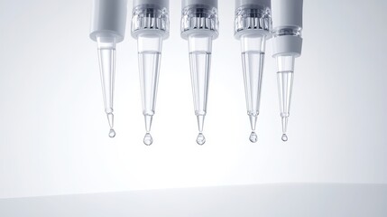 Close up of a multi channel pipette dispensing liquids