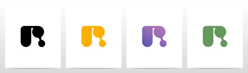 Rounded Rectangle Dots Connected Organic Shape Letter Logo Design R