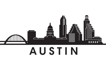 Fototapeta premium Austin skyline silhouette isolated on white background showcasing the citys iconic buildings and architectural landmarks in a minimalist design vector illustration
