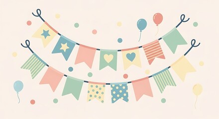 Festive Celebration - Colorful Bunting and Balloons for a Cheerful Party.