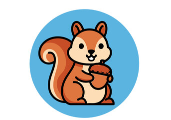 Obraz premium Cute cartoon squirrel holding an acorn in its paws, adorable woodland creature illustration