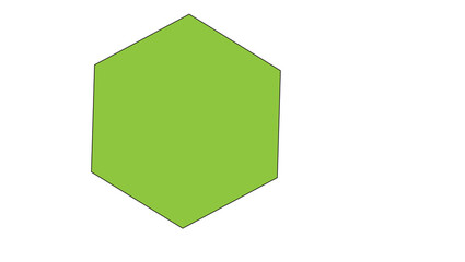 A single light green hexagon standing on a white background with a slight perspective view to the...