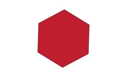 A red hexagon shape centered on a white background with six sides of equal length and angles visible