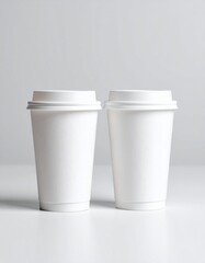 Blank coffee cups mockup with white lids.