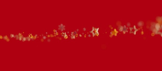 Festive abstract background with bokeh stars and snowflakes on a vibrant red backdrop perfect for Christmas, holidays, and celebrations. Use it