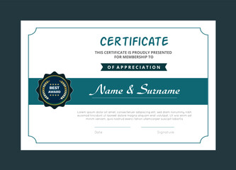 Elegant Certificate of Appreciation Template for Membership Award with Teal Accents