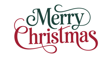 Elegant "Merry Christmas" decorative text in festive red and green script with flourishes, perfect for holiday greeting and celebration themes