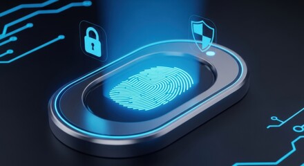 Digital fingerprint authentication technology cybersecurity graphic futuristic environment close-up view identity protection