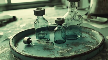 Empty Broken Glass Vials and Ampoules Scattered on a Surface