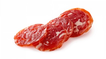 Sliced Milano salami, isolated on white background.